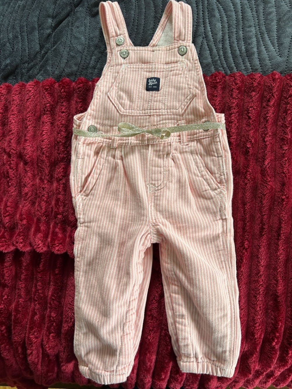 Carter's Light Pink Striped Girls' Overalls with Glitter Belt